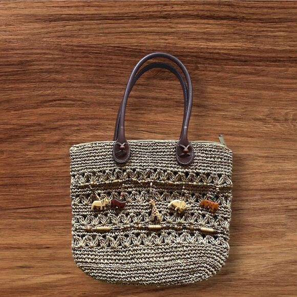 St. Johns Bay Handbags - Vintage Safari Animal Straw Bag